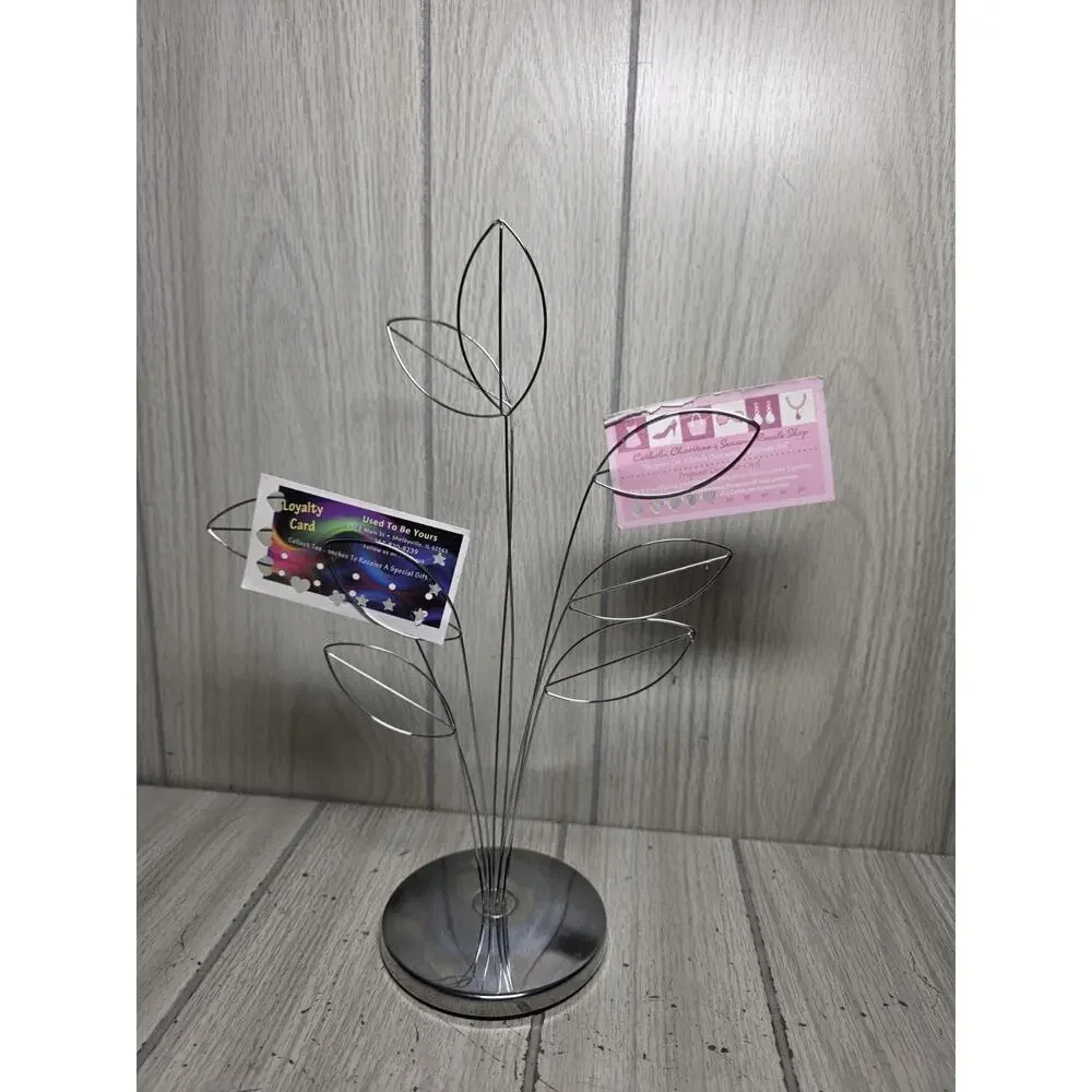 Vtg Umbra Metal 8 Photo Business Card Holder Money Tree Silver Tone Desk Decor